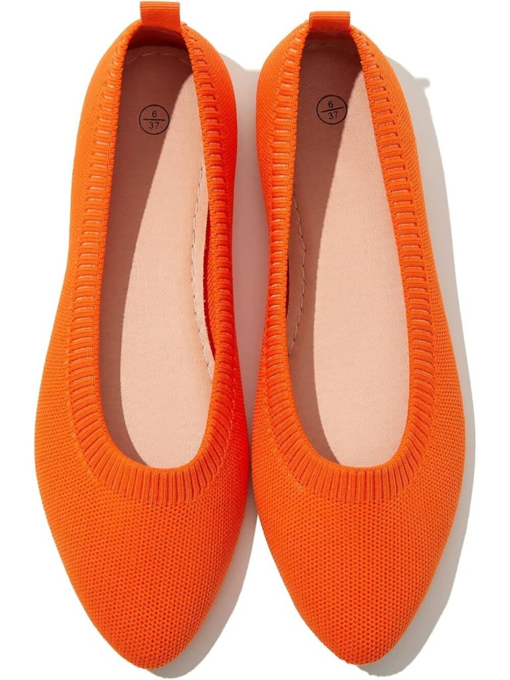 Womens Orange Mesh Comfortable Insole Solid Pointed Toe Ballet Casual Flat Shoes